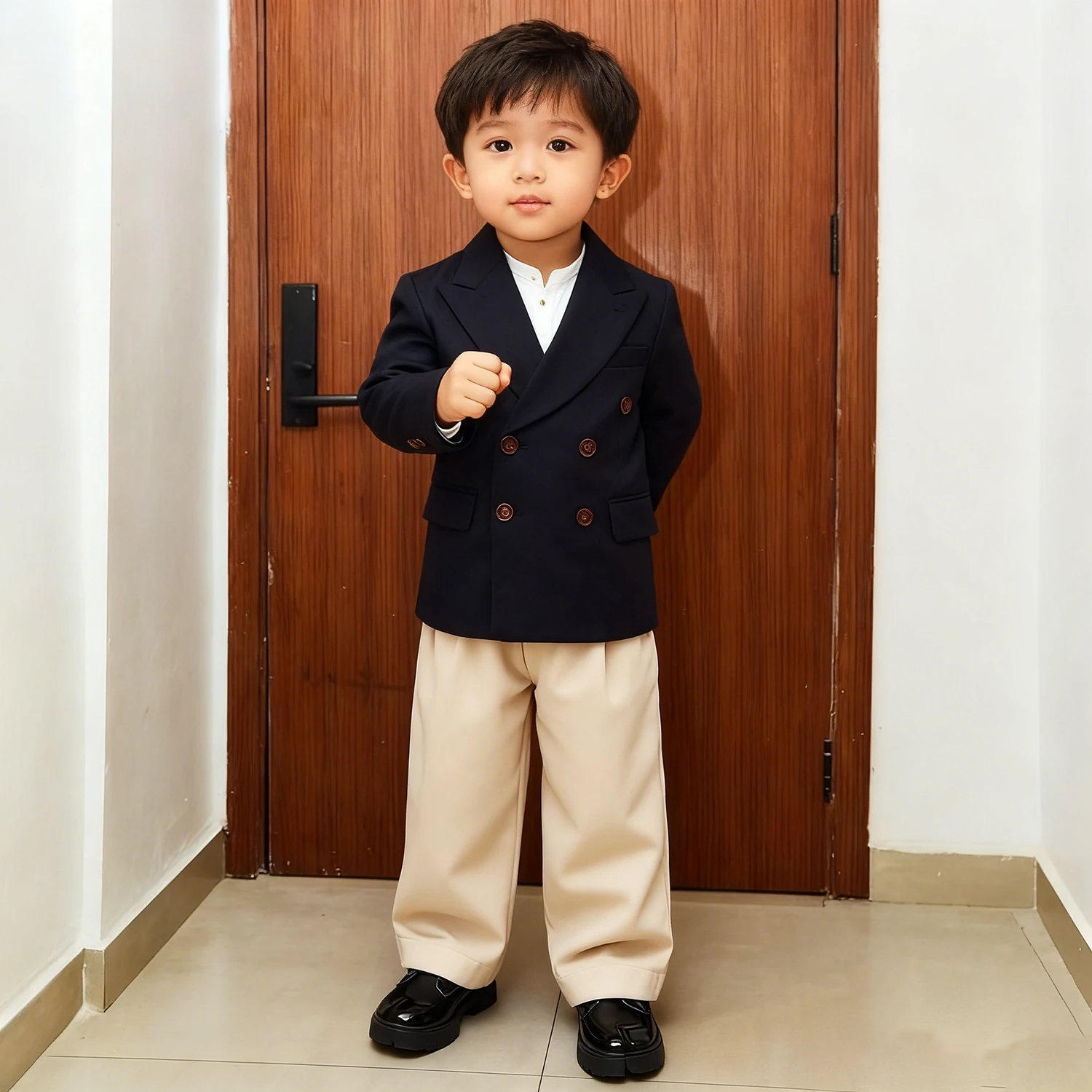 

Baby Clothing Baptism Double Breasted Peak Lapel Outfits Customzied Boy's Suits 2 Piece Jacket Pants Sets Elegant Kids Clothing