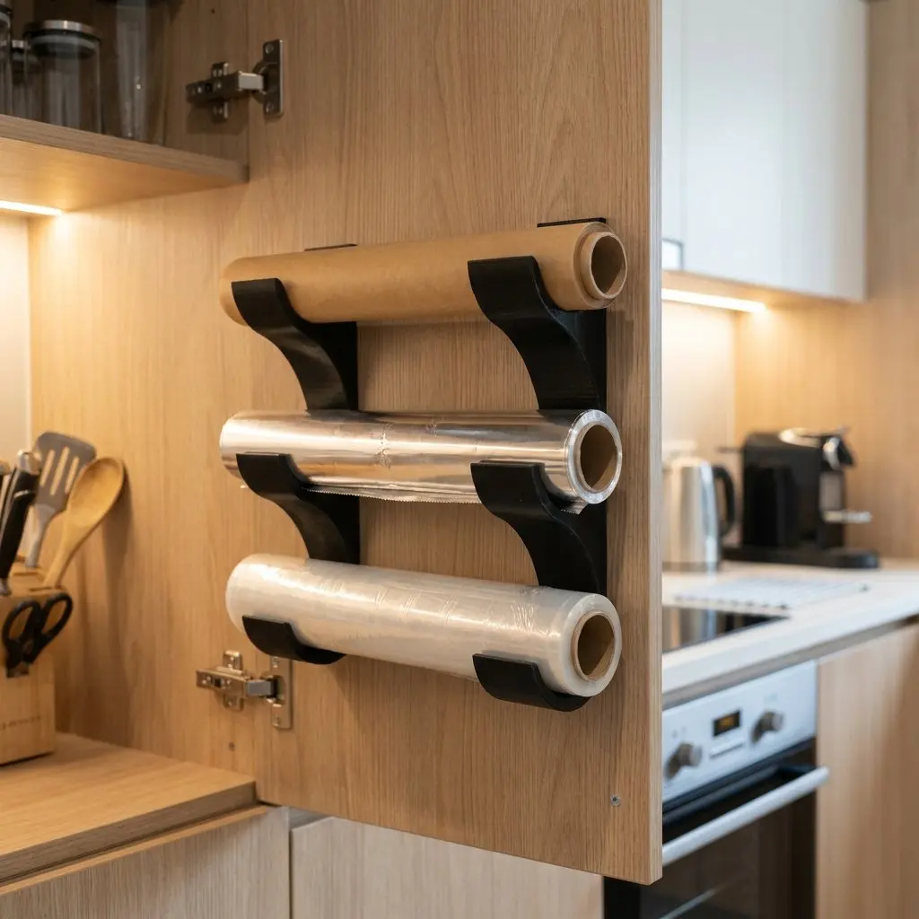 2 packs, capable of holding 3 rolls of kitchen paper/food wrap/tin foil wall-mounted holders, storage rack