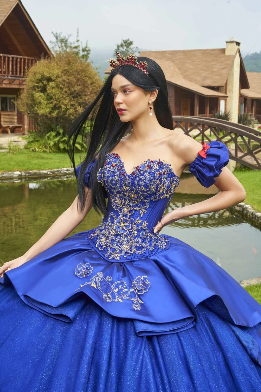 Lorencia-vestido cinceanera azul royal brilhante, apliques de renda querida, vestido doce 16, YQD46, 2023