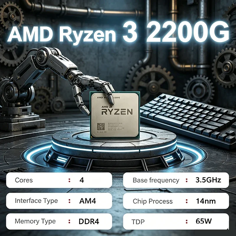 AMD Ryzen 3 2200G Usado, R3 2200G 3.5 GHz Zen 0.014, CPU de Cuatro Núcleos y Cuatro Subprocesos, YD2200C5M4MFB, Socket AM4, Sin Enfriador