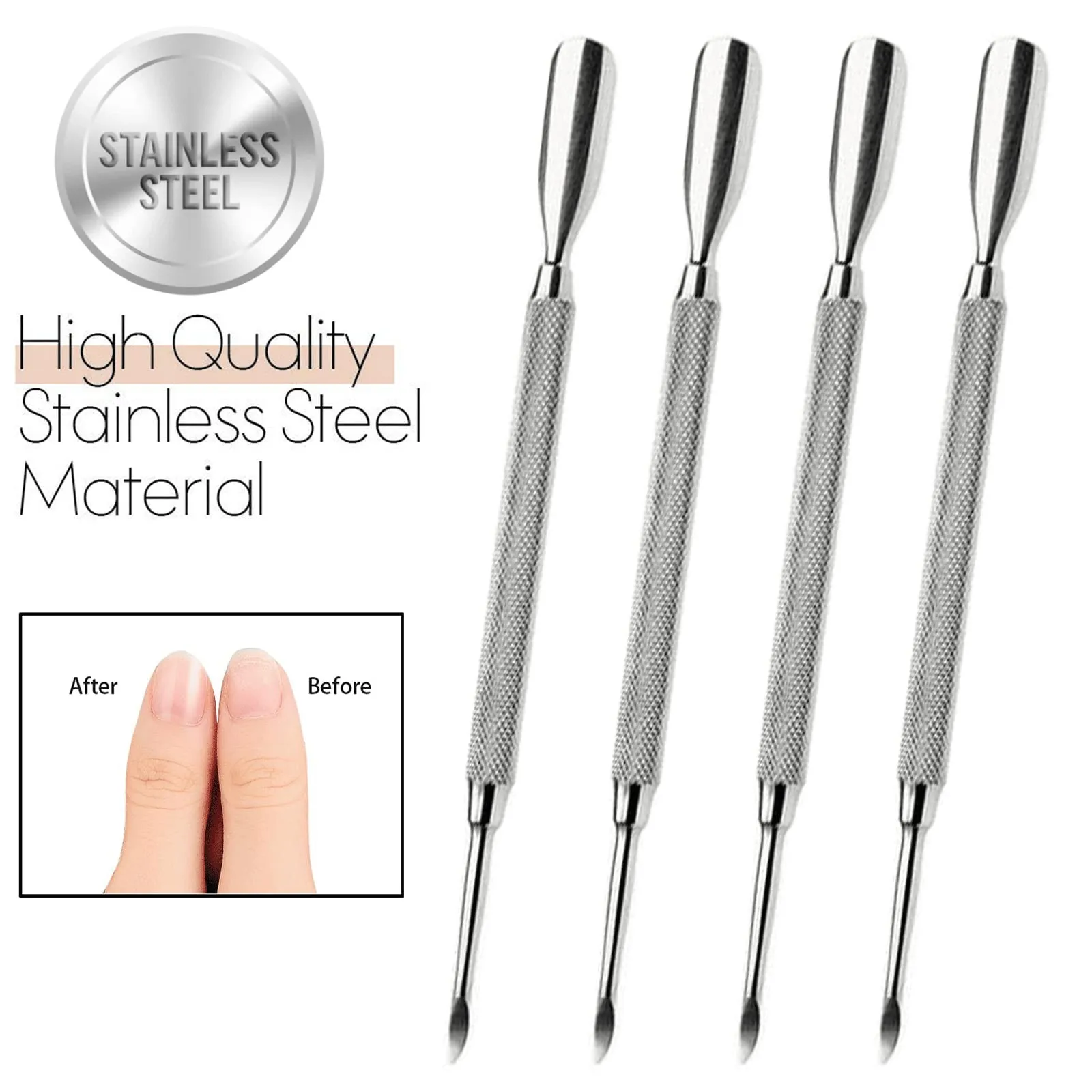 Metal Cuticle Pusher Tool Double Sided for Manicure Pedicure Stainless Steel Curved Edge Professional Quality Cuticle Remover