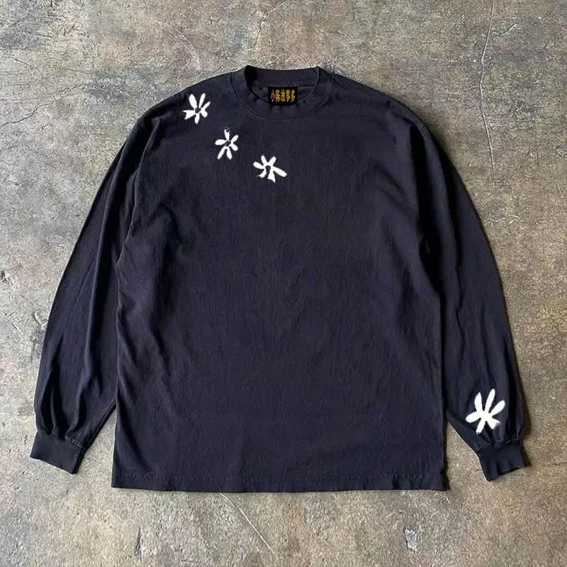 Heavyweight 310gsm Pure Cotton Long Sleeve T-Shirt American Retro Oversize Streetwear Versatile Print Casual round Neck Top