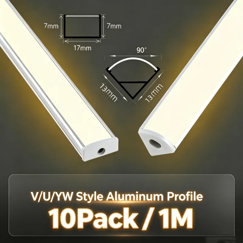10Pack/1M V/U/YW Style Led Aluminum Profile Channel Diffuser Cabinet Layer Bookcase Wardrobe Home Decor Linear Bar Strip Light
