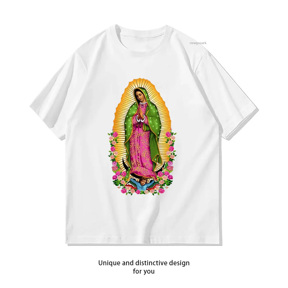 Unsere Liebe Frau von Guadalupe, mexikanische Jungfrau Maria, Mexiko-T-Shirt für Damen und Herren, lässige Baumwoll-Grafik-T-Shirts, Oberteile für Erwachsene, kurzärmelig