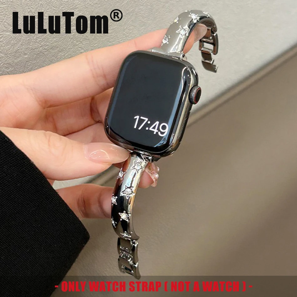 

Модный браслет со звездами, металлический бриллиантовый ремешок для Apple серии 10, 9, 8, 7, 6, 5 SE Ultra 2, iWatch 38/40/41/42/44/45/46/49 мм, ремешок для часов