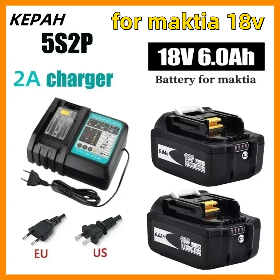 For Makita 18V 6000mAh Rechargeable Power Tools Battery with LED Li-ion Replacement LXT BL1860B BL1860 BL1850+2A Charger