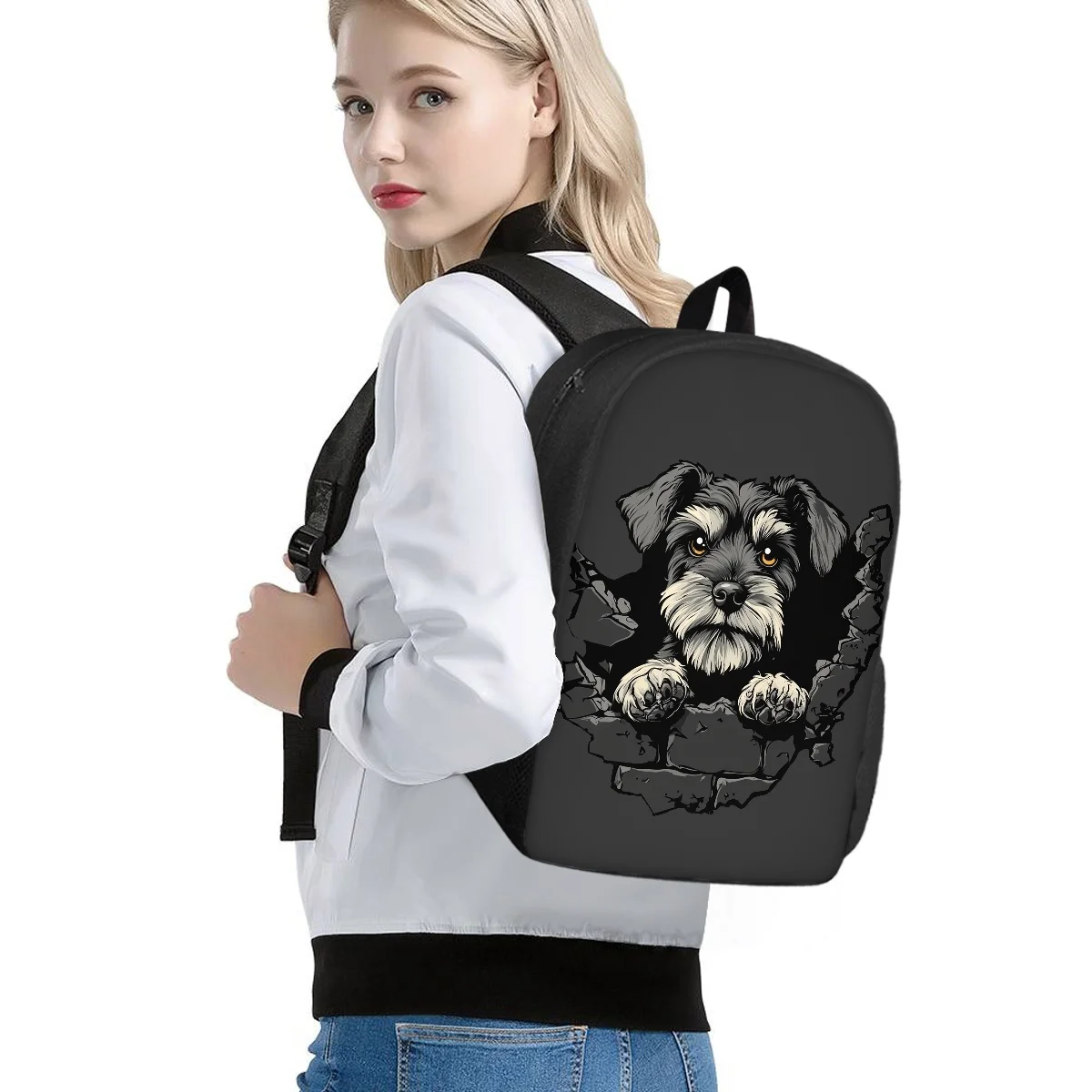 ELVISWORDS Rucksack anpassen, niedlicher Hund, bedruckt, Schultaschen für Teenager, Büchertasche, Damen-Rucksack, 38,1 cm, modischer Mochila, Escolar