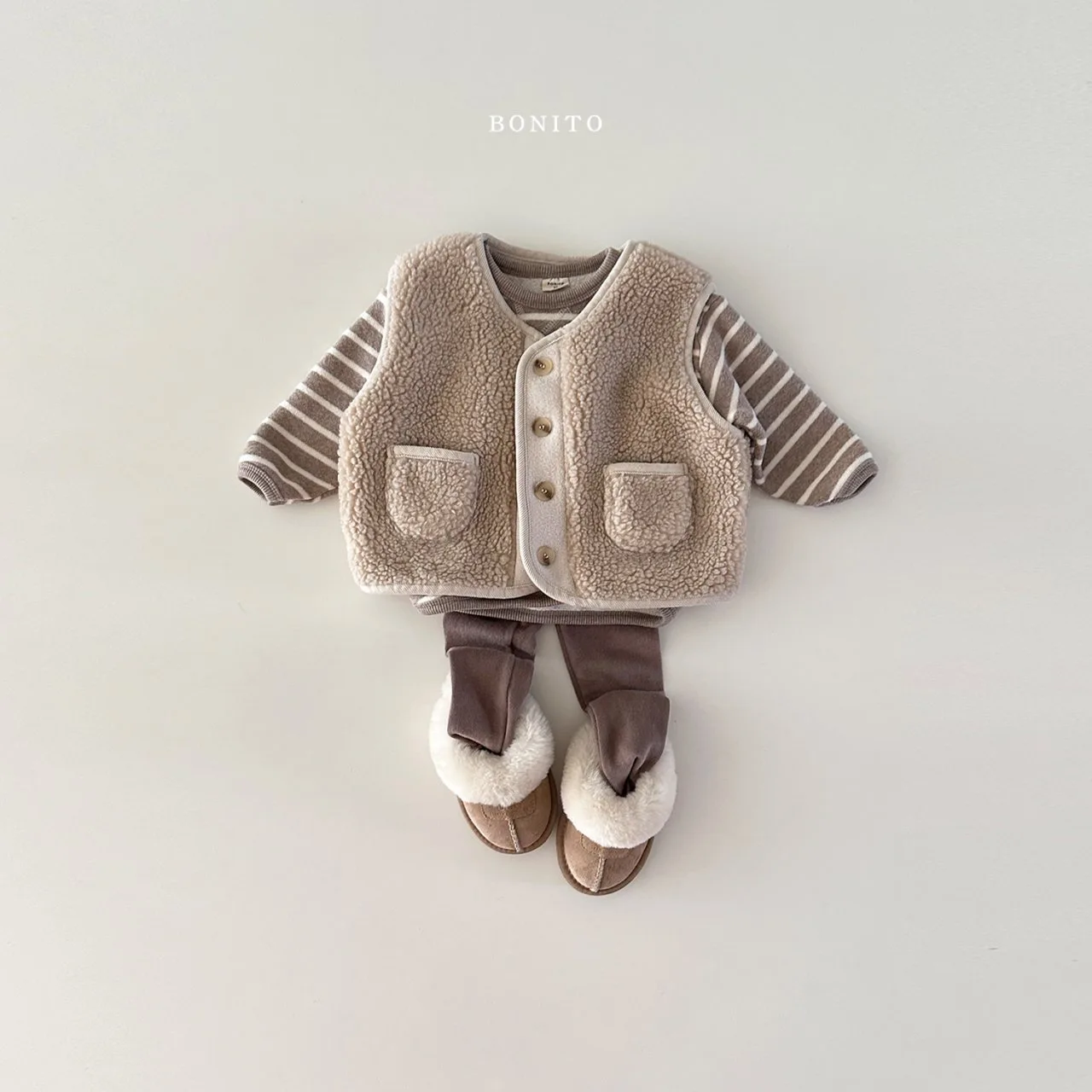 Winter New Baby Fleece Casual Set Infant Cardigan Vest + Striped Tops + Leggings 3pcs Suit Plus Velvet Boys Girls Warm Outfits