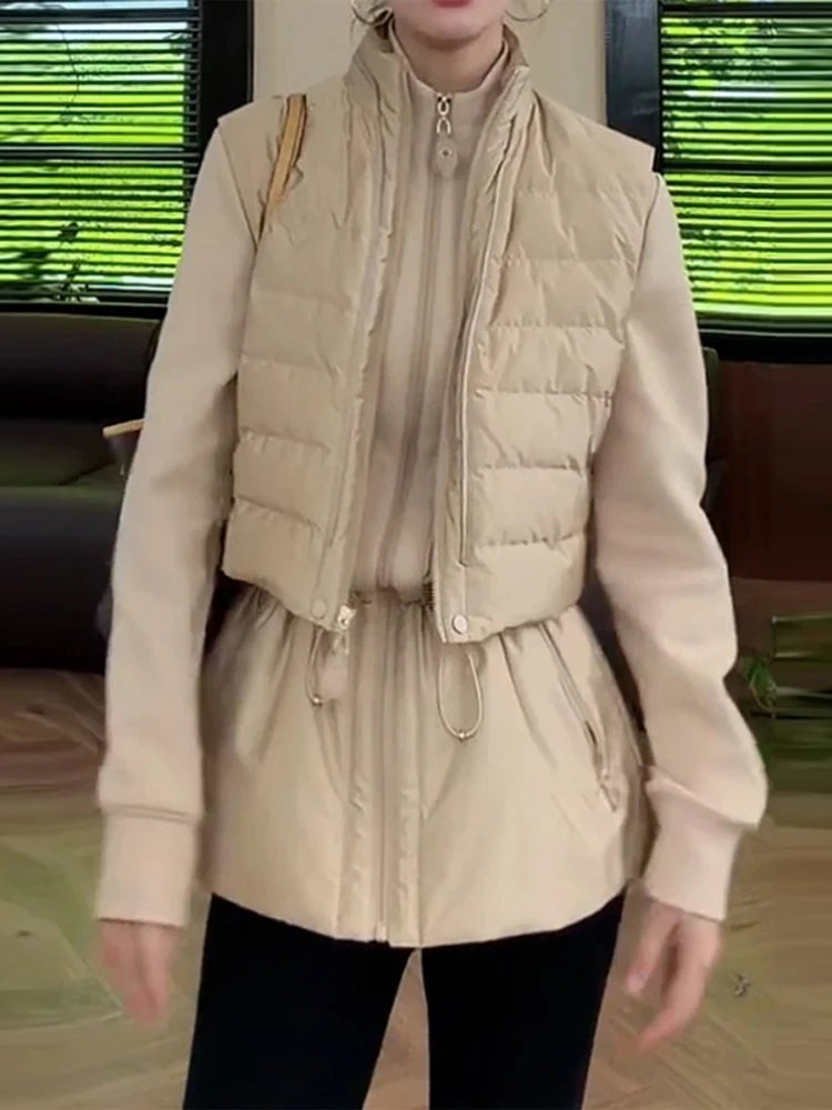 

Утепленный хлопковый жилет с воротником-стойкой и куртка для женщин: зимний модный комплект из двух предметов, повседневный стиль, дизайн с завышенной талией