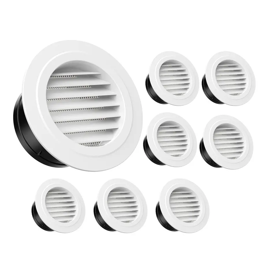 Power 6 Inch 150mm Soffit Vents 8 Pack White ABS Louvered Exhaust Vent with Builtin Screen Mesh for Exhaust Fan, Inline Duct Fan