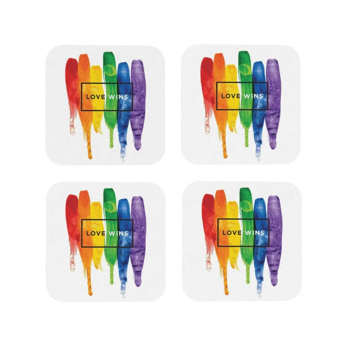 Watercolor LGBT Love Wins Rainbow Paint Typographic Coasters Kitchen Placemats Cup Coffee Mats For Home Tableware Pads Set of 4