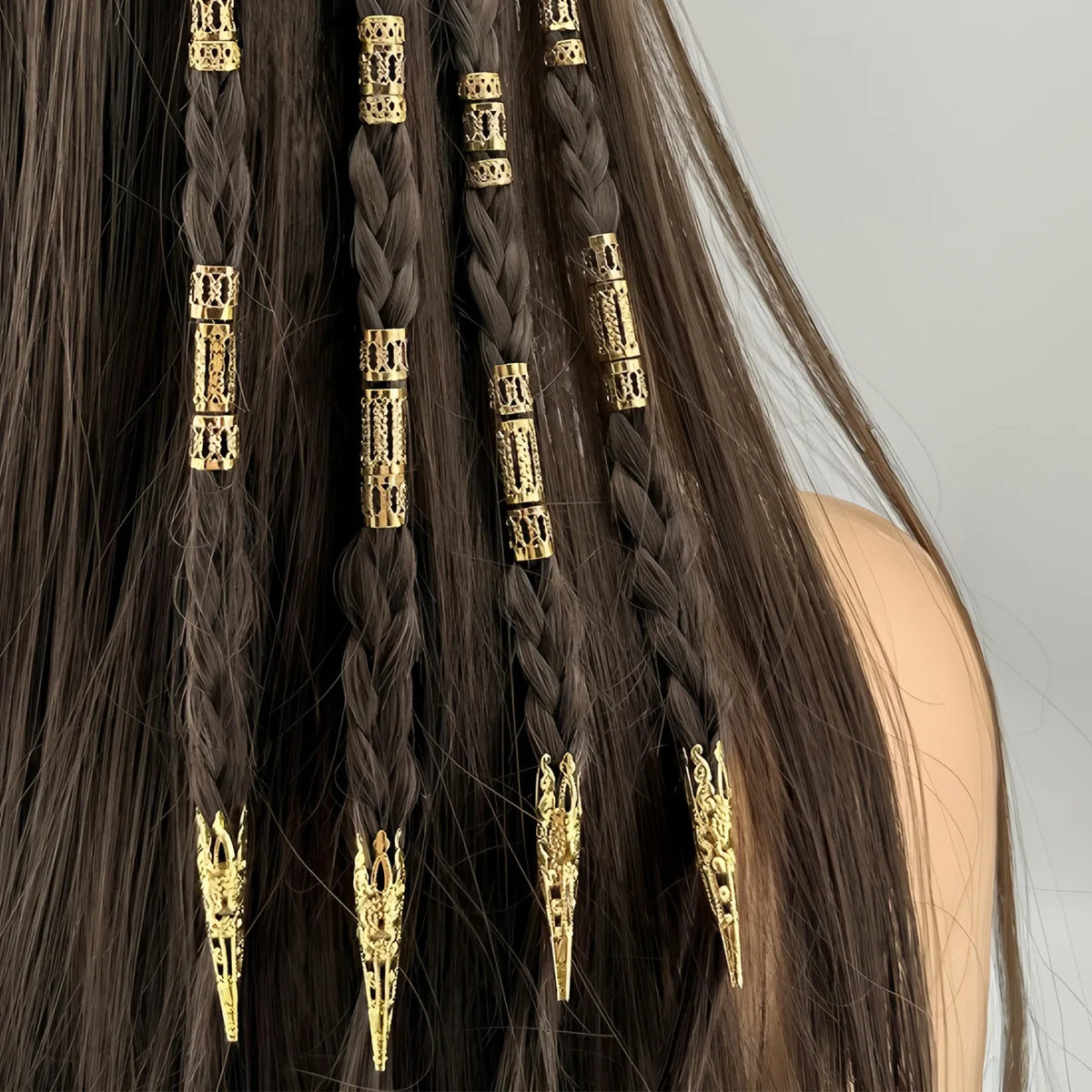 50Pcs Gold Hollow-Out Dreadlock Rings - Vintage Alloy Braid Hair Accessories DIY for Balls, Parties & Banquets