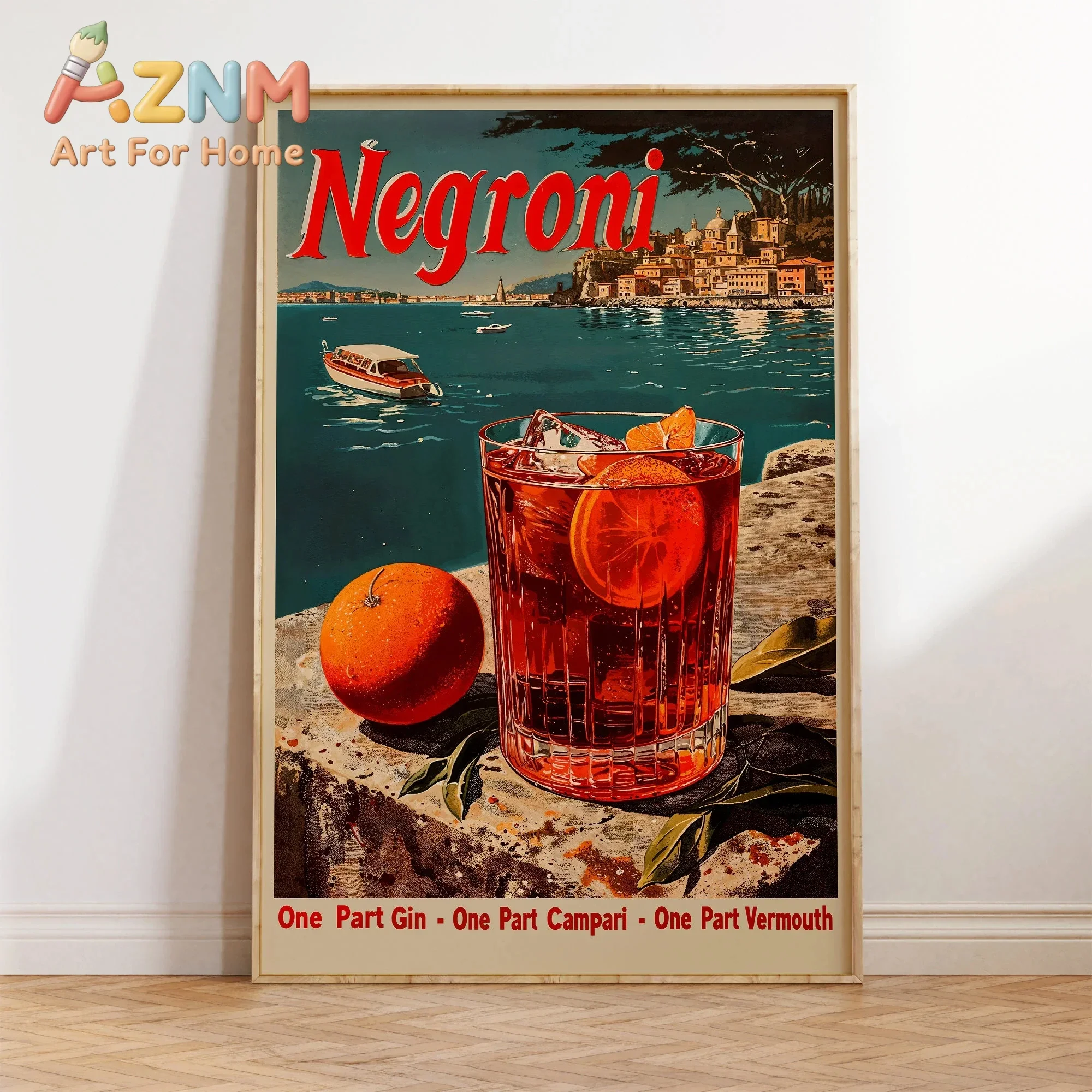 (No frame)Retro Wall Art Print Negroni Cocktail Poster Vintage Alcohol Theme Home Bar Living Room Pub Decor Canvas Painting