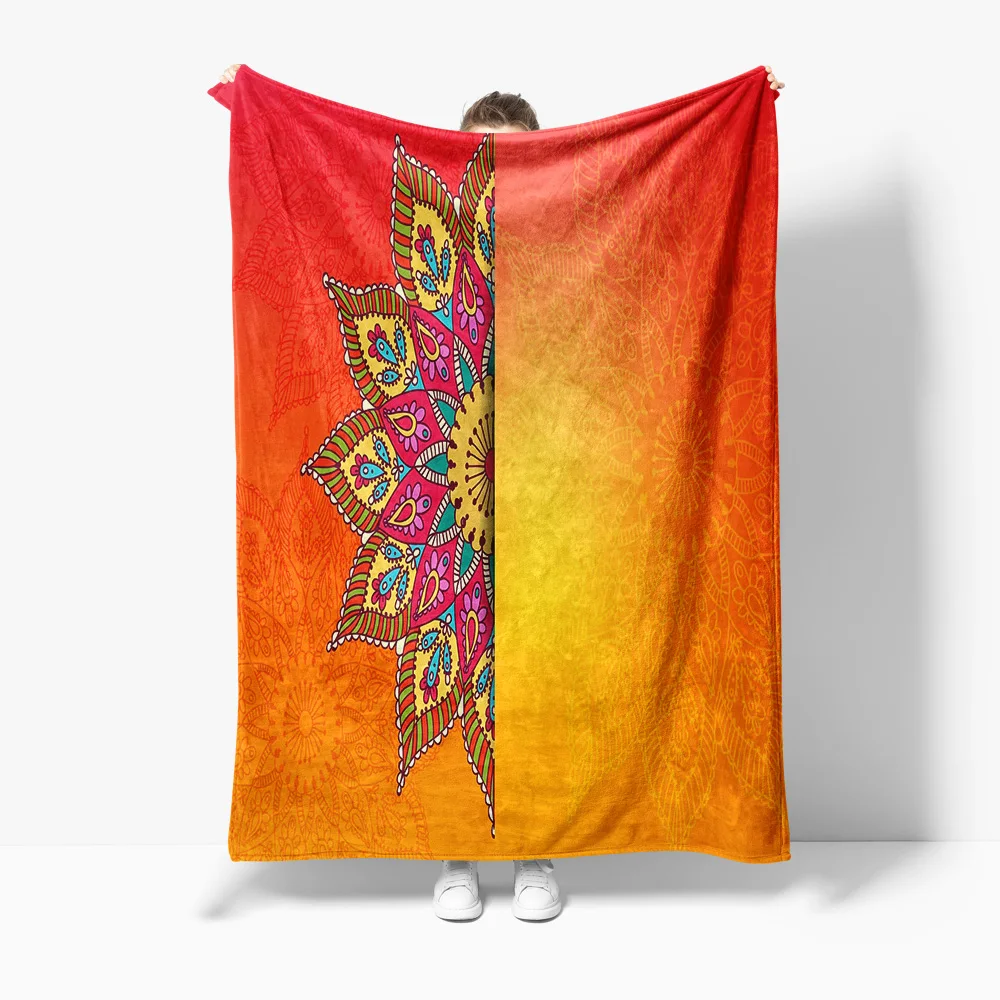 

Красочное флисовое одеяло с мандалой, богемное покрывало с психоделическим узором, теплое одеяло, домашний декор, подарок