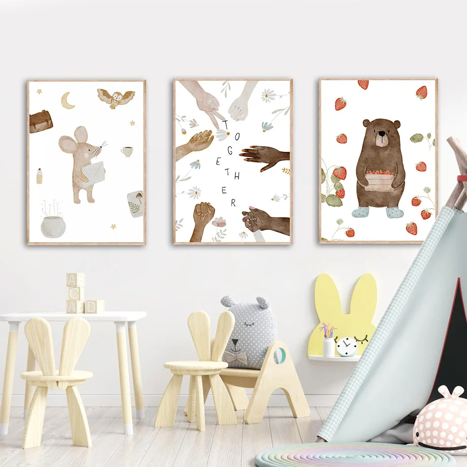 Boho Animals Friend Elephant Rabbit Bear Deer Bee Posters And Print Nursery Wall Art Canvas Painting Baby kids Room Home Decor