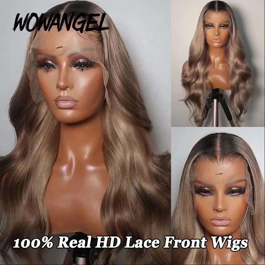 28 inch Asblond Body Wave Real HD Kant Voor Menselijk Haar Pruik Melt Skins Ombre Gekleurde Pruiken 13x6 Full Lace Frontale Pruik Lijmloze - afbeelding 2