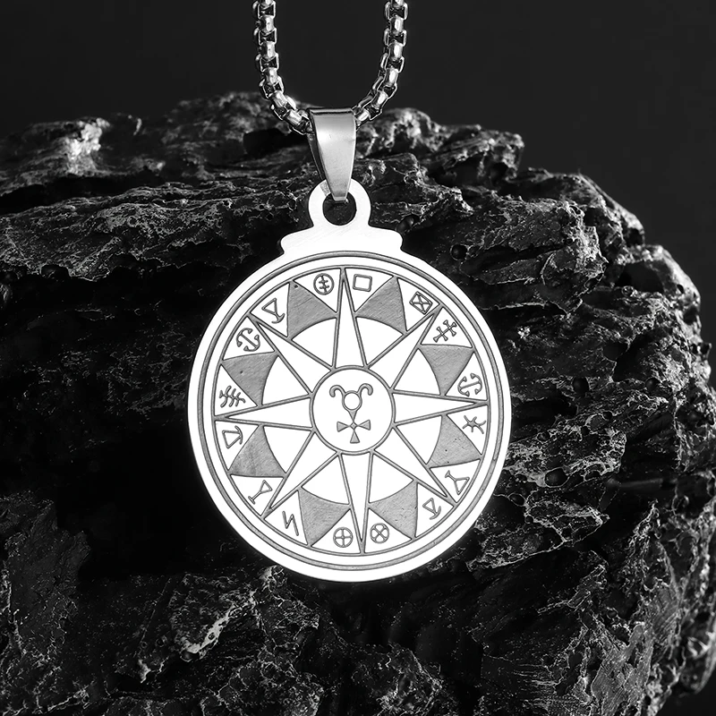 Fashionable Stainless Steel Sun Divination Pendant Necklace Retro Fashion Lucky Jewelry for Men and Women