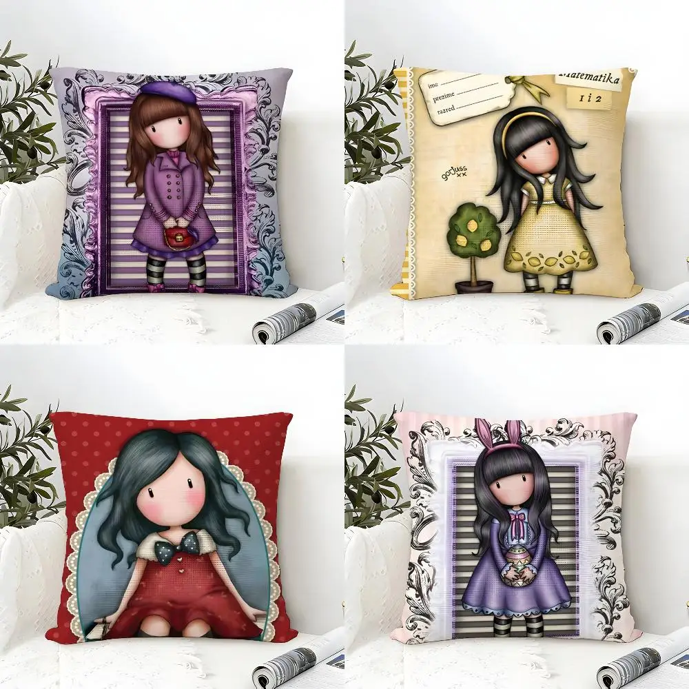 S-Santoro G-Gorjuss Cushion Cover Eco Linen Pillow Case Double-Sided Print Breathable Durable Zipper Home Decor Gift