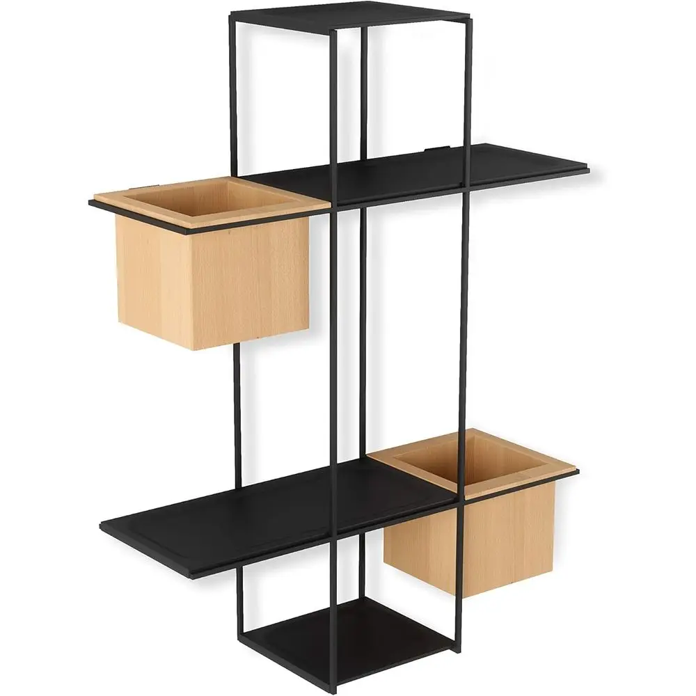 

Modern Geometric Wall Mounted Planter - Display Shelf for Succulents, Books, Candles, Photos, Indoor Plants, Black