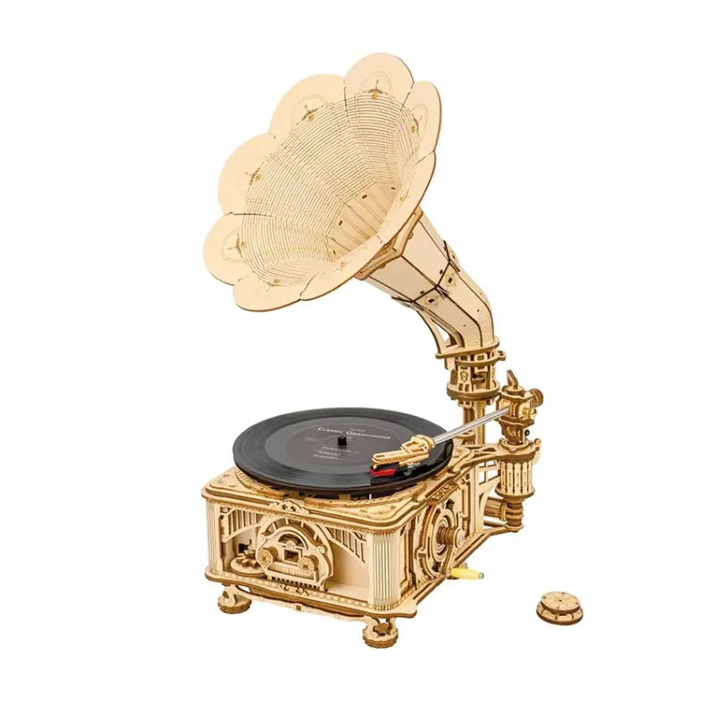 ได้รับการรับรองใหม่ยอดนิยม Handmade ประกอบปริศนาไม้ชุดของขวัญไม้คลาสสิก Gramophone ของเล่น