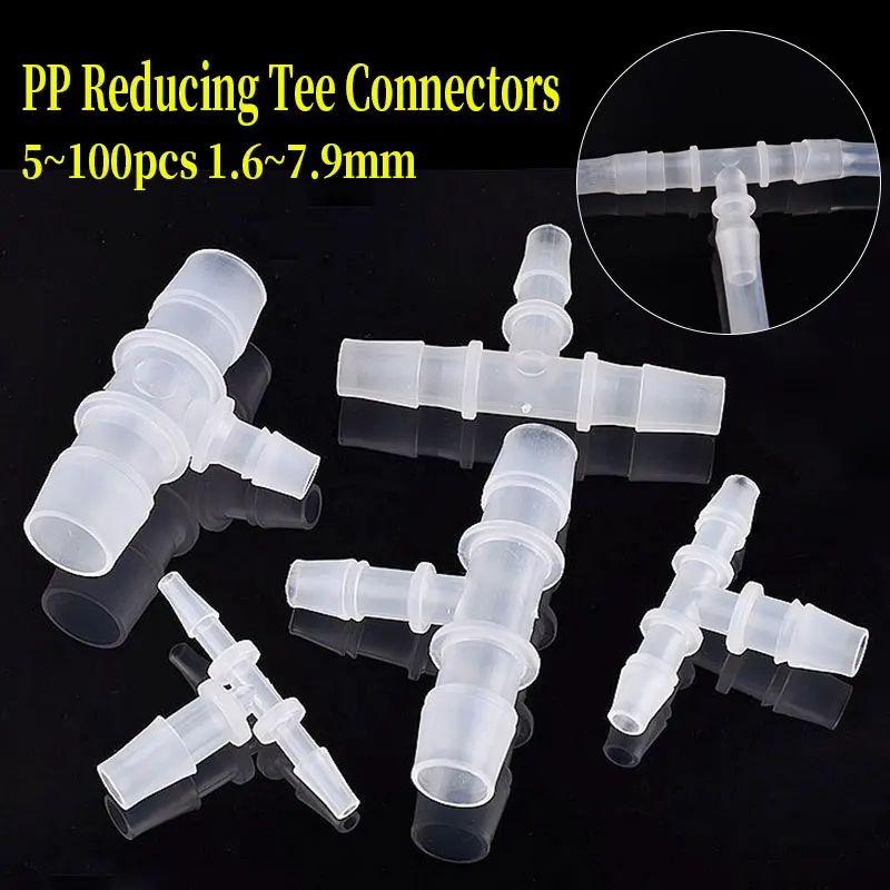 5~100pcs 1.6~7.9mm Food Grade PP Reducing Tee Connectors Aquarium Tank Air Pump Fittings Irrigation Pagoda Hose Reducer Tee Join