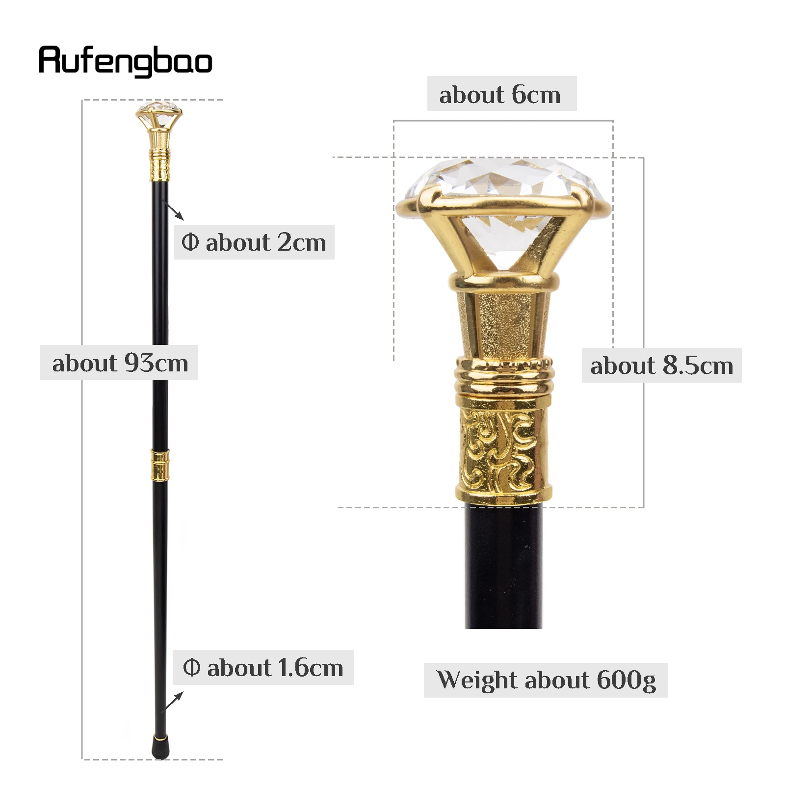 Goldener Diamant-Gehstock mit versteckter Platte Selbstverteidigung Mode Rohr platte Cosplay Crosier Stick 93cm