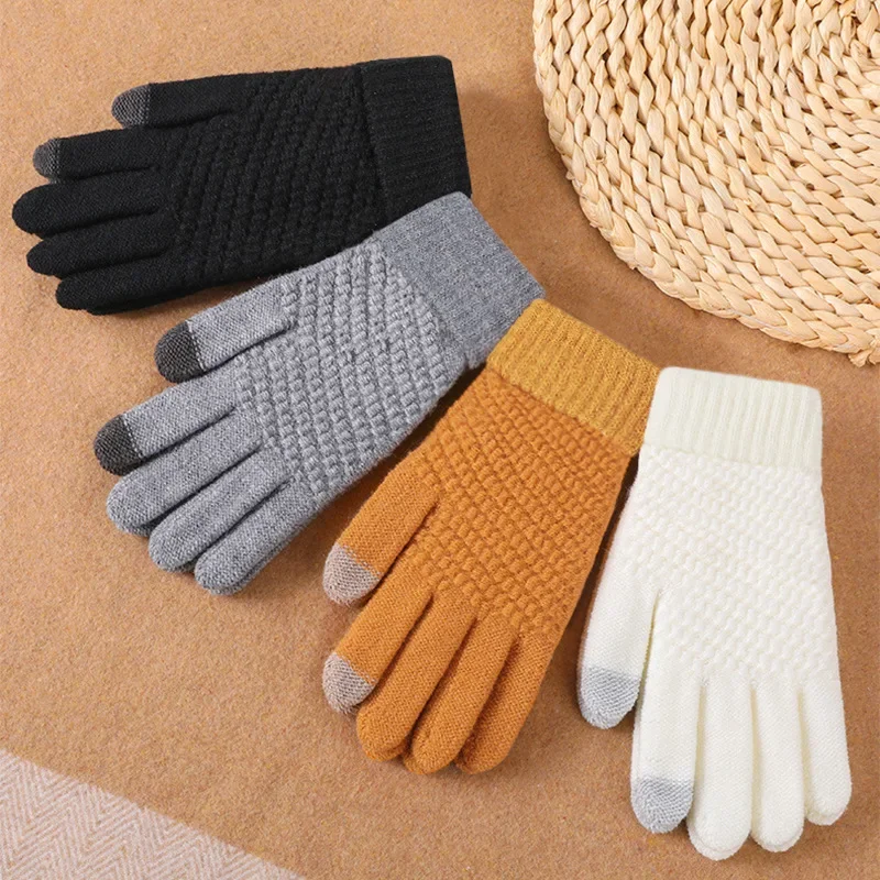 

New Knitted Woolen Gloves for Autumn and Winter, Thickened Windproof and Warm, Men's and Women's Outdoor Cycling, Cold Resistant