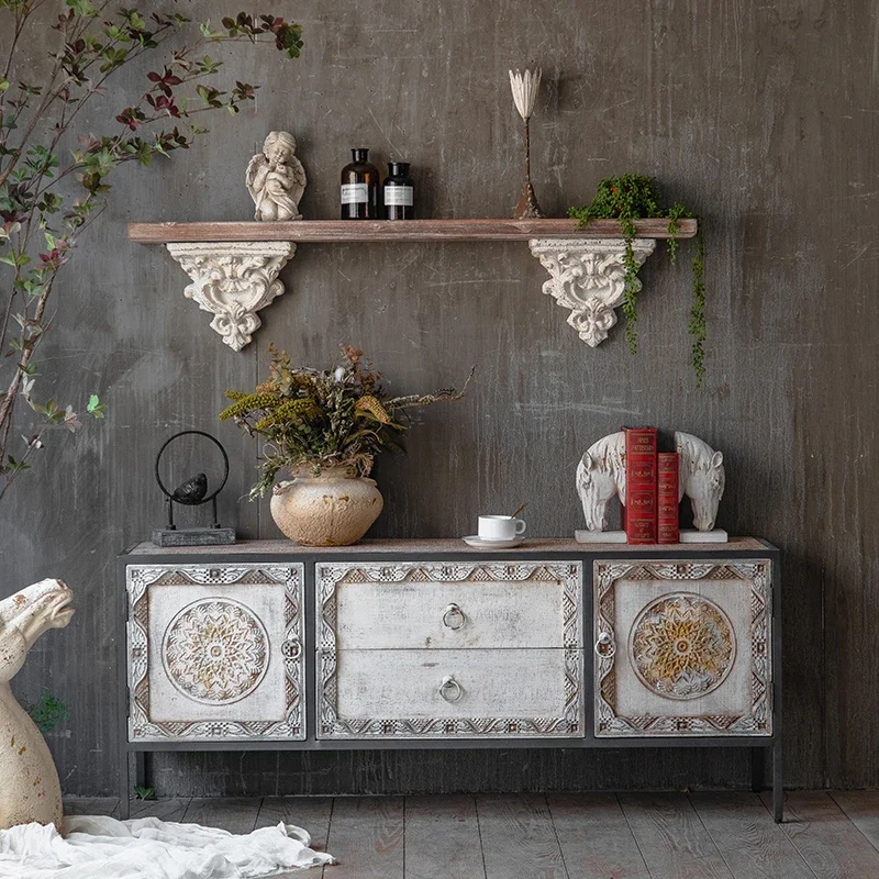

Solid Wood Art Sideboard Cabinet Storage Cabinet Entrance Cabinet Low Bed & Breakfast Club Carved