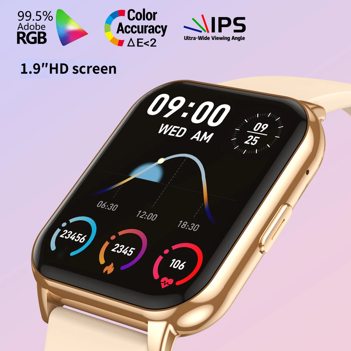 ساعة ذكية 1.9 بوصة للرجال والنساء بلوتوث مكالمة معدل ضربات القلب هيث الرياضة اللياقة البدنية الموسيقى مساعد صوتي NFC مقاوم للماء ساعة ذكية على مدار الساعة