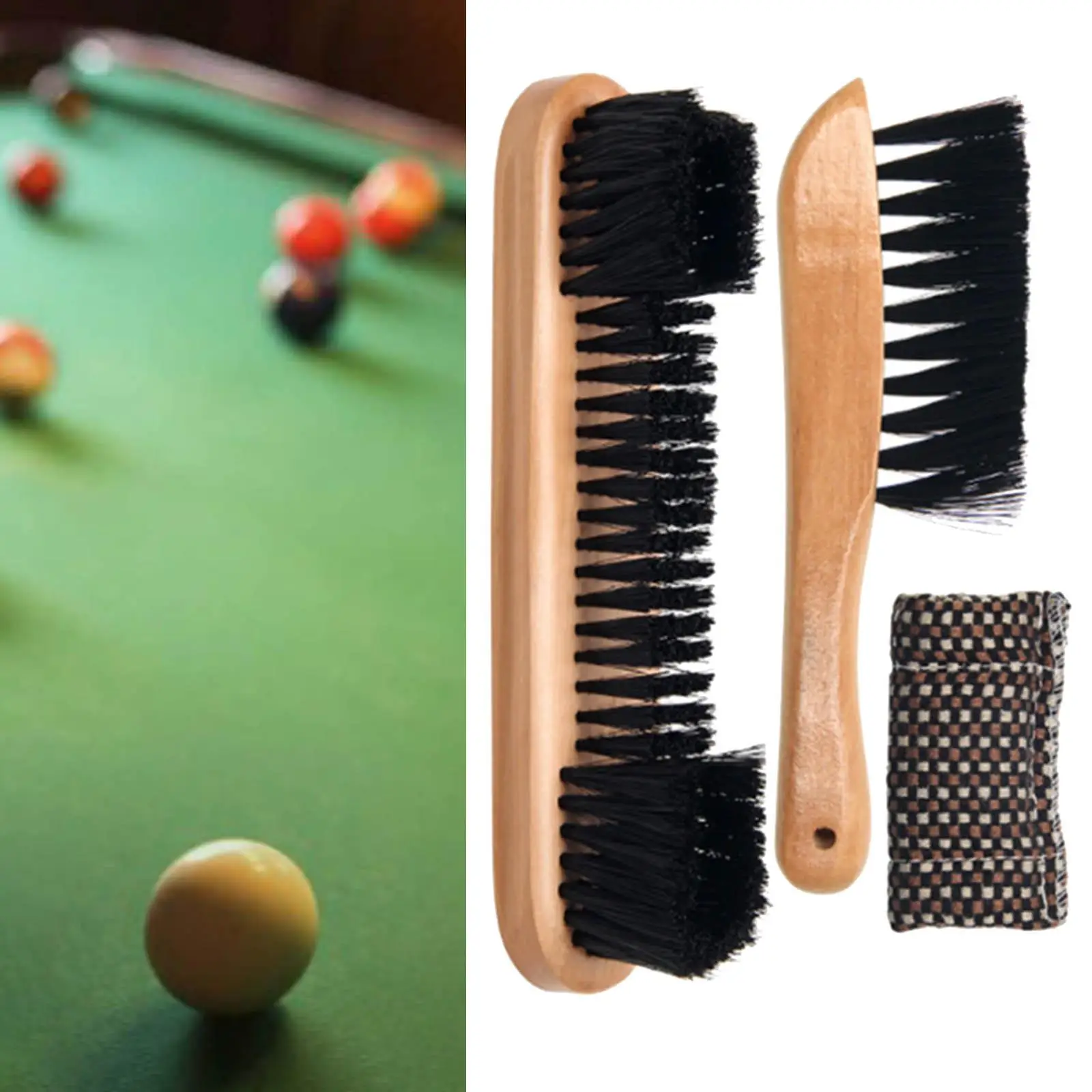 Wood Handle Pool Table Brush Set Cue Shaft Cleaner Cloth Snooker Table Brush