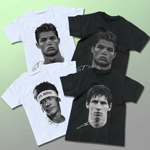 Cristiano Ronaldo Neymar Lionel Messi Football Superstar Portrait Printed Tee Men Women Cotton Loose Casual Short Sleeve Tshirt