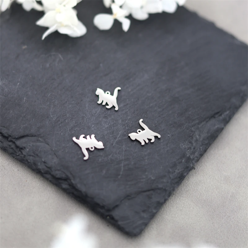 3pcs/lot Stainless Steel Animal Cat Kitten Pendant For Jewelry Making Supplies Charms DIY Necklace Earrings Accessories