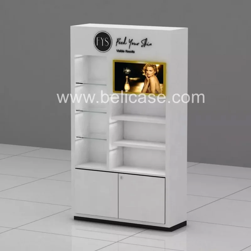 Soporte de exhibición de maquillaje personalizado, mueble de tienda, escaparate de cosméticos de belleza, centro comercial góndola, cabina de exhibición de maquillaje