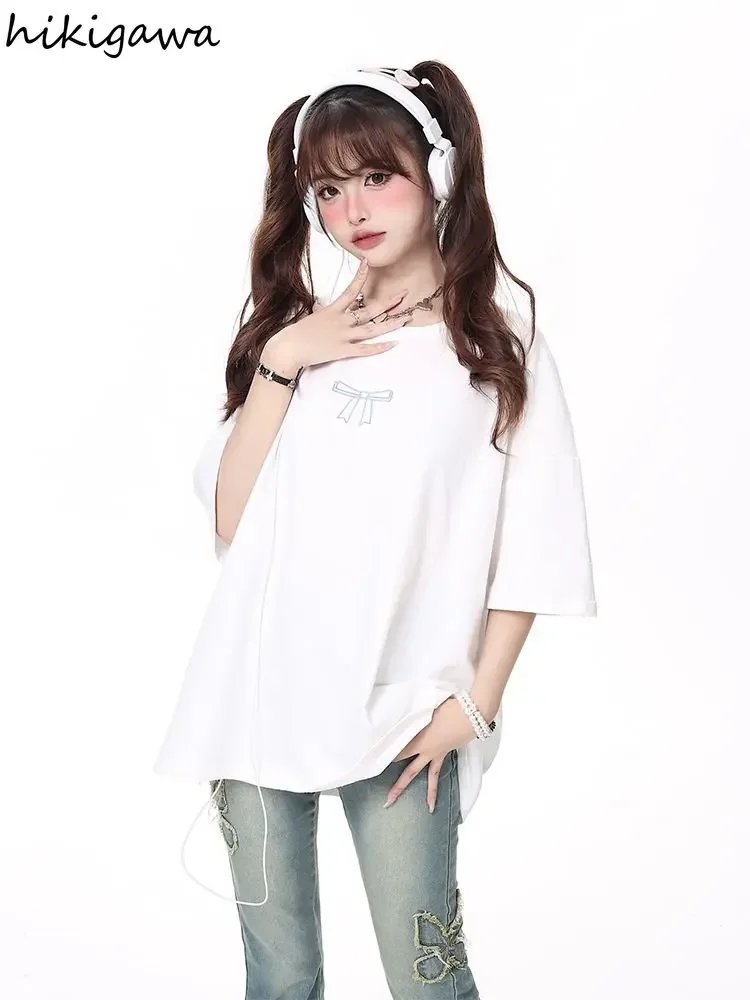 Harajuku Woman Tshirt Japanese Fashion Oversized Tops 2023 Ropa Mujer Bandage Casual Summer Sweet Y2k T Shirts Clothes for Teens