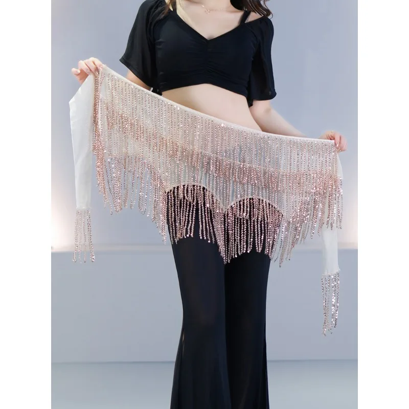 customized bellydance hip scarf sequins tassel oriental dance practice suit waist chain stage performance jazz dance waist scarf