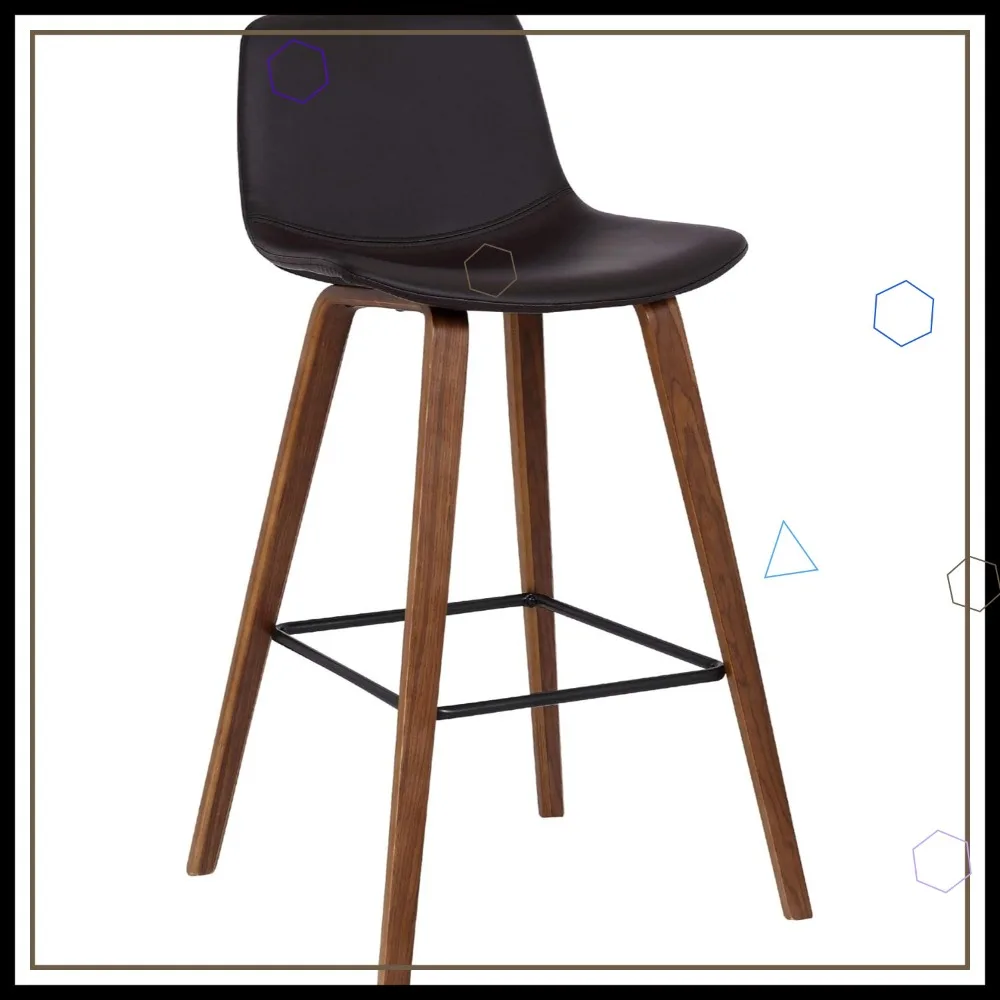 

Modern 26" Kitchen Bar Stool with Walnut Wood Legs & Brown Faux Leather Seat for Home Dining