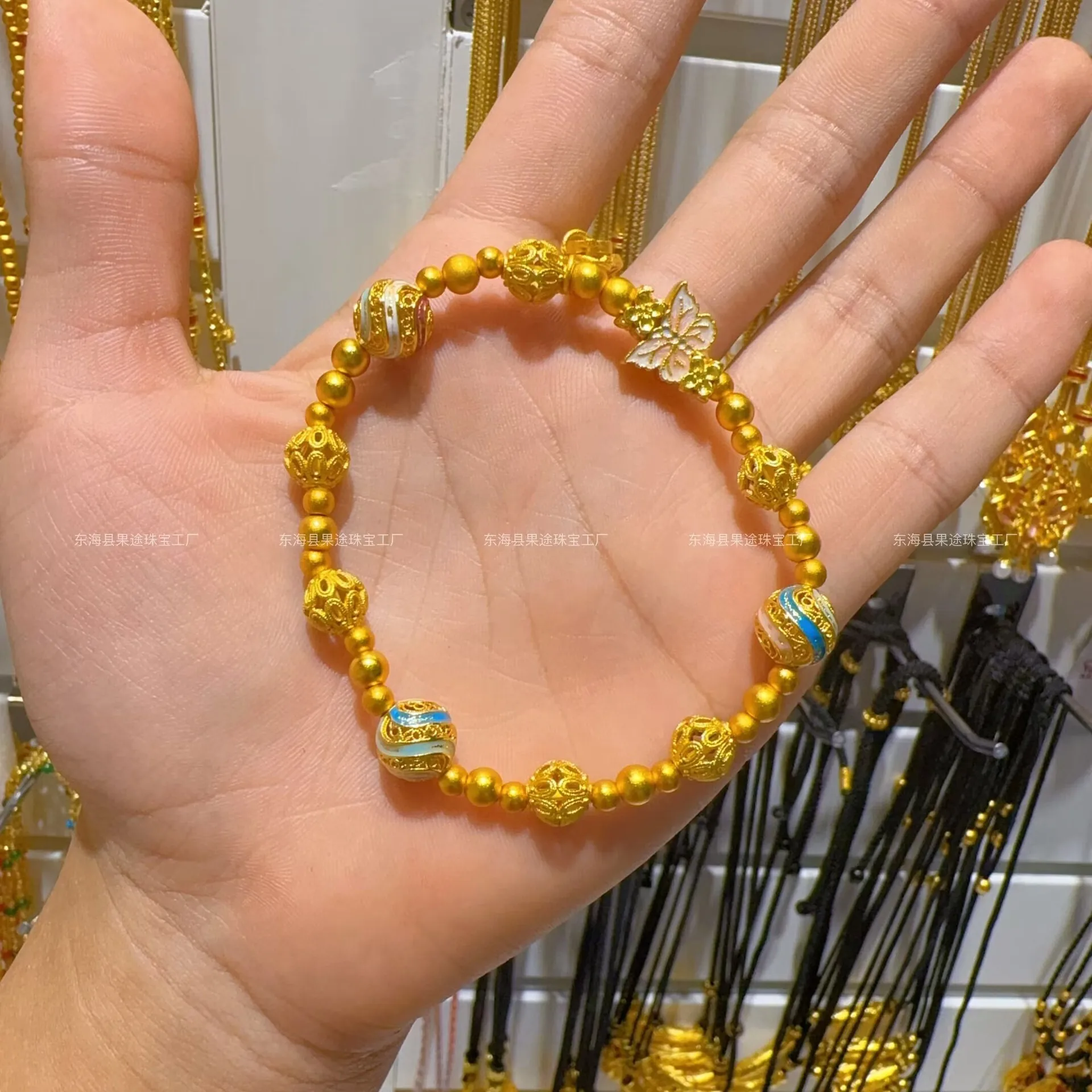 

Plated Real Strong Preservation Ancient Sand Gold Burned Blue Enamel Butterfly Hollow Copper Coins Handmade Bracelets Girls Gif