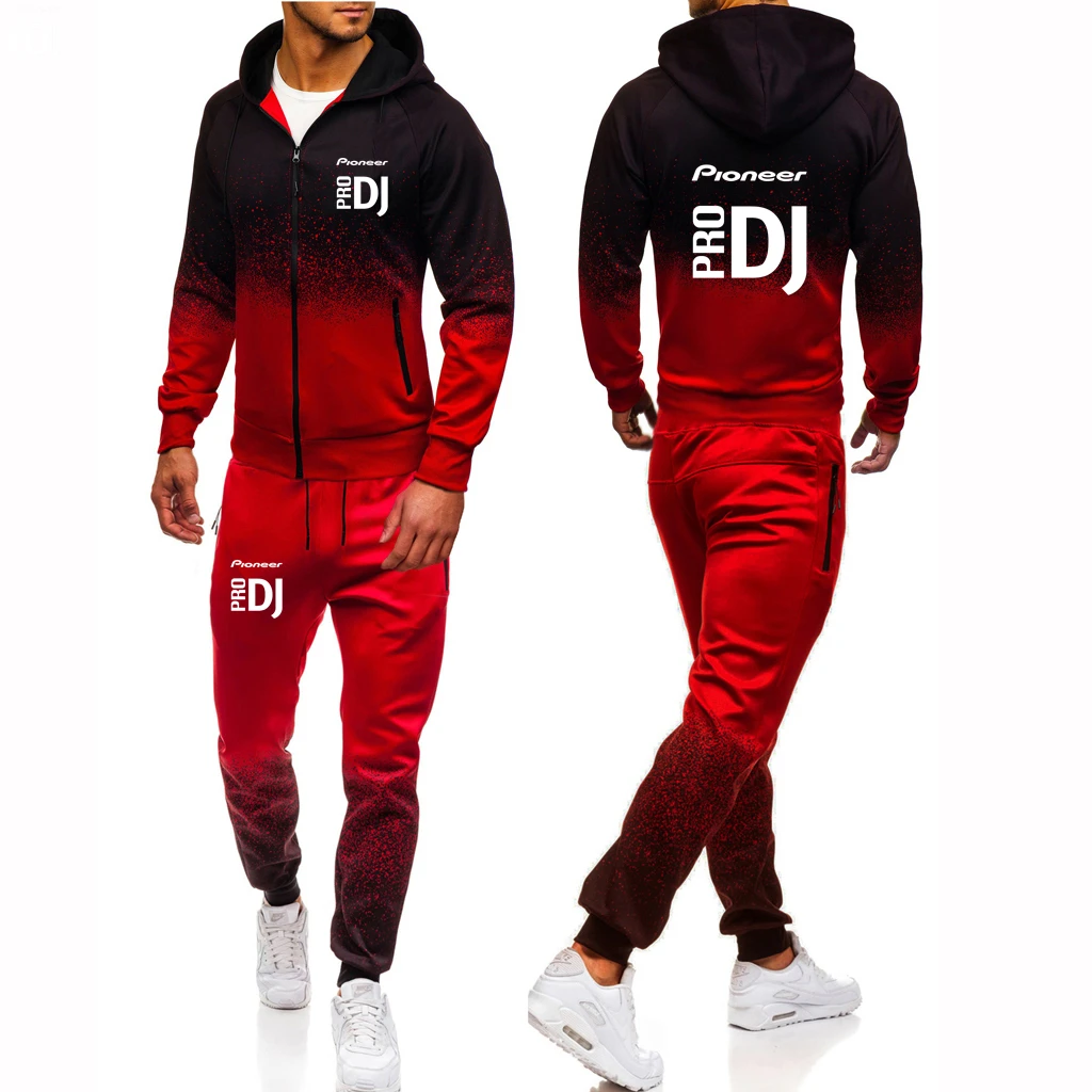 

Pioneer Pro DJ Printed Men's Spring Autumn Personality 2-Piece Set Gradient Color Hoodie Sportswear Sets Customizable Logo