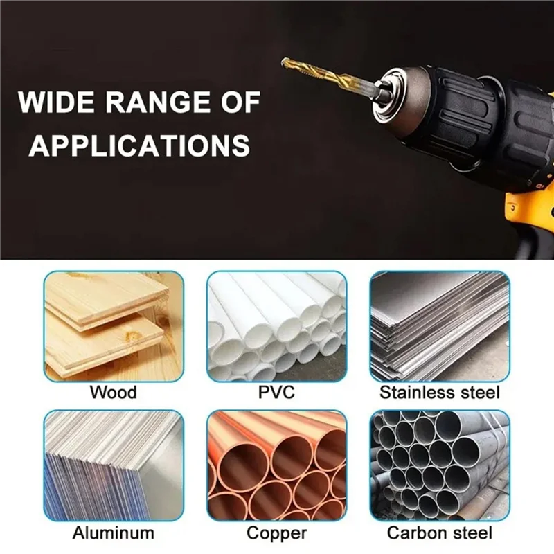 

PORK-3Pcs M5x0.8Mm Hex Shank Titanium Plated HSS Screw Thread Metric Tap Drill Bits Screw Machine Compound Tap Open Tool