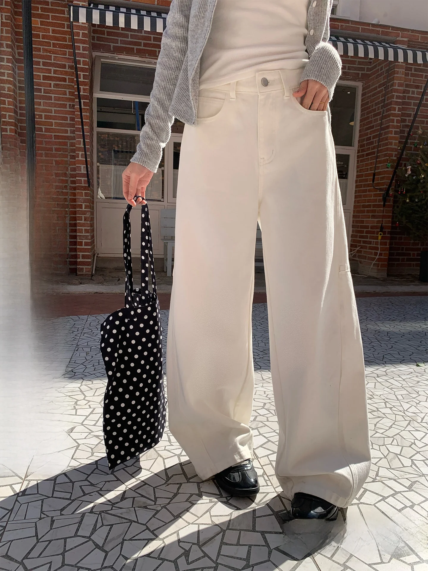 

Брюки Song Zhengen с высокой талией и широкими штанинами, женские повседневные прямые брюки свободного кроя, белые, весенние, в корейском стиле, для похудения