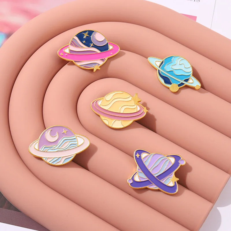 Cartoon Space Planet Series Enamel Pins Cosmic Planet Brooches Lapel Badge Jewelry Gift for Fans Friends