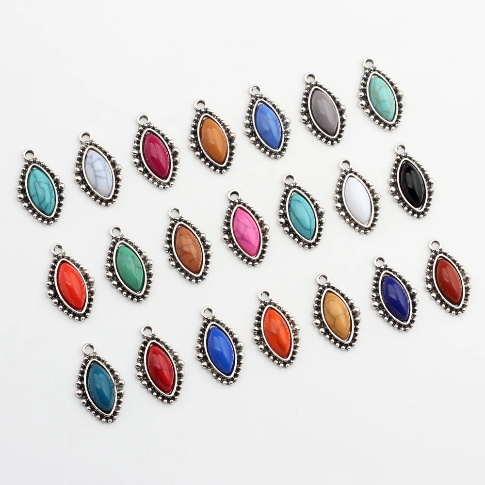 Zinc Alloy  Retro Resin Beads Water Drop Oval Shape Charms Pendants 10pcs/lot 24mm For DIY Necklaces Jewelry Making Accessories