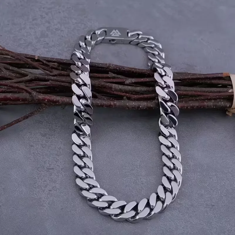 A shiny 316 stainless steel color-preserving hip-hop style necklace, trendy Nordic Viking Cuban chain for men image 15