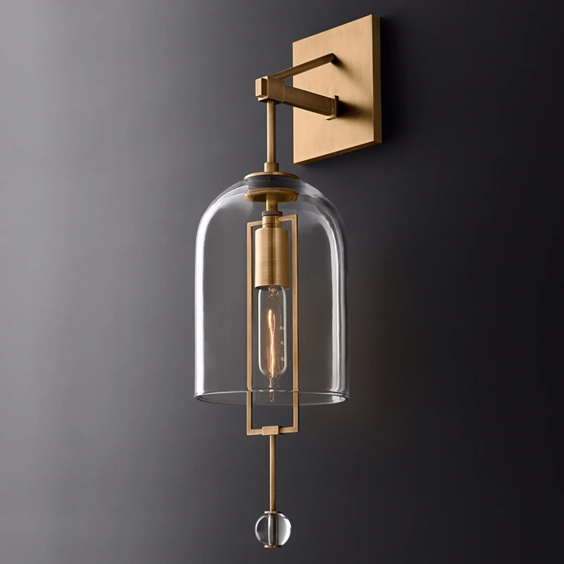 

Postmodern Chinese style all copper glass cover wall lamp creative living room bedroom hotel background wall lamp corridor lamp