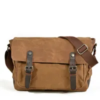 Retro leather men's first layer cowhide one-shoulder messenger bag briefcase business bag casual canvas clamshell men's bag