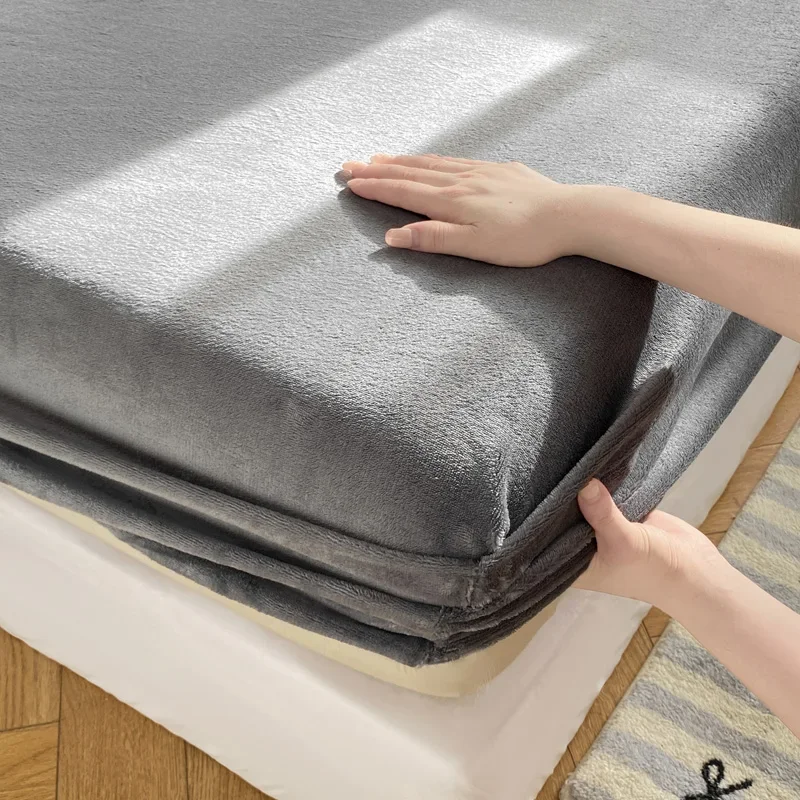 Autumn Winter Warm Fitted Bed Sheet Flannel Soft Comfortable Queen Bed Sheets Thicked Coral Fleece Mattress Cover Plush Bedsheet