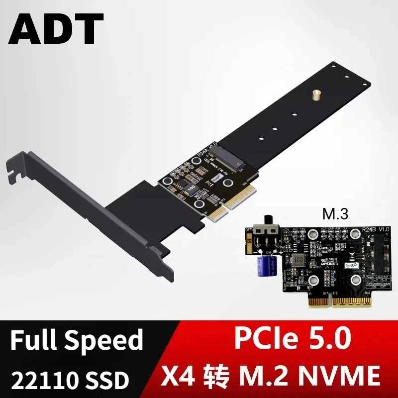

ADT PCIe 5.0 x4 — M.2 M.3 NVME SSD Карта адаптера твердотельного накопителя Кронштейн Gen 5 M.2 2280 22110 Конвертер NVMe в PCI Express 4x