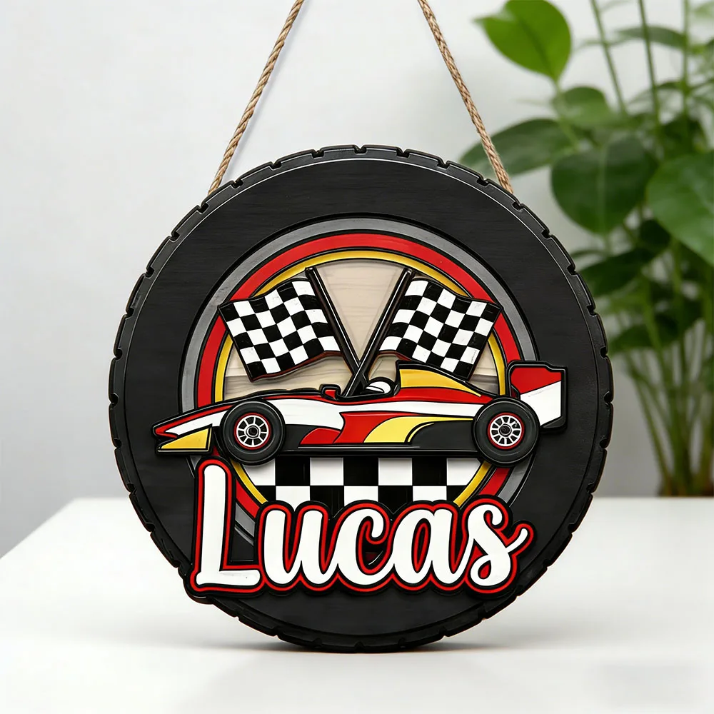 Personalized F1 Racing Car Name Wooden Hanging Sign Boys Room Wall Decor Baby Shower Gift for Race Car Loving Boy