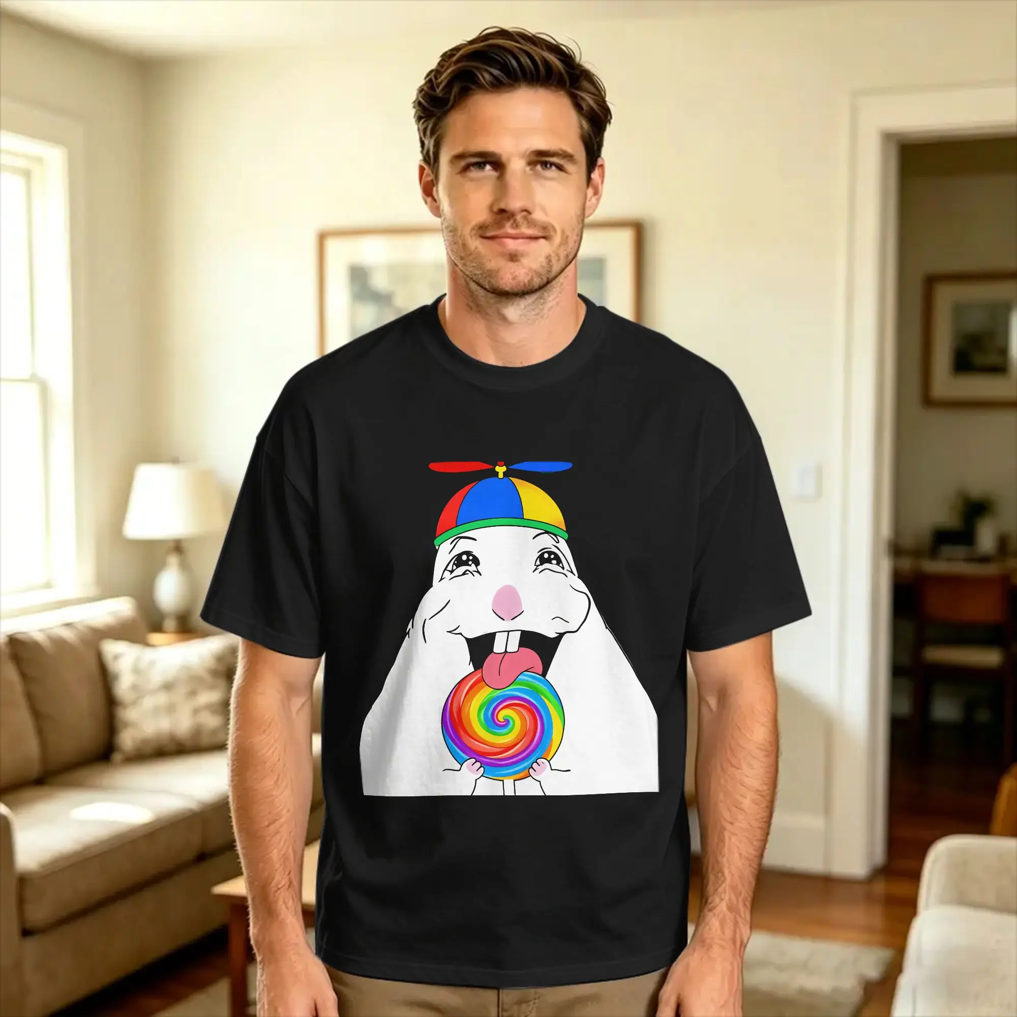 Casual T-Shirt Summer Drooling White Hamster Meme Popular T-Shirts  Cotton Tshirt for Mens Y2K Classic Short Sleeve Top Tees