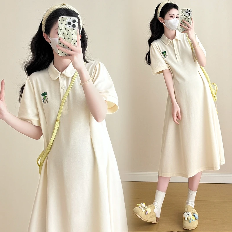 T-shirt Long à col grande taille pour femmes, ample, amincissant, couvrant le ventre, jupe trapèze coréenne, été